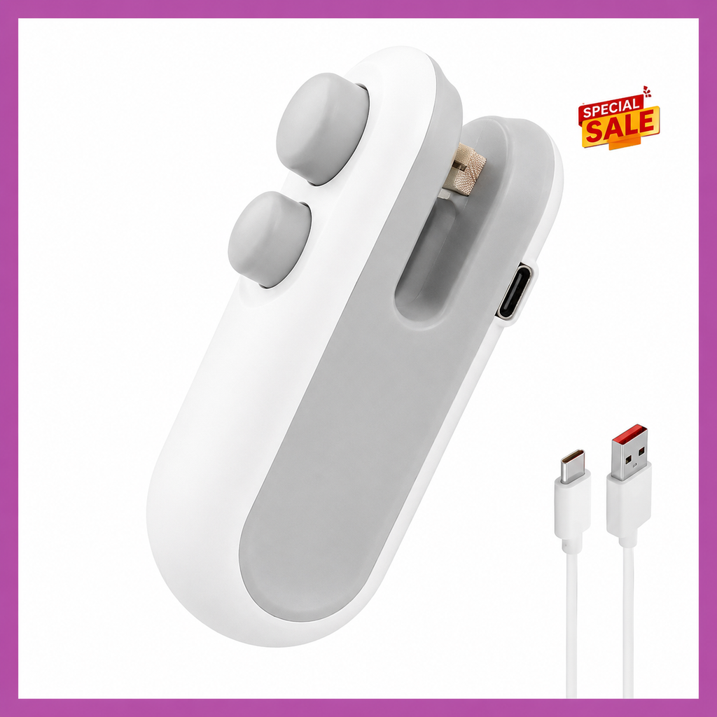 Mini Bag Sealing Machine – 2-in-1 USB Rechargeable Heat Sealer & Cutter for Food Storage Bags