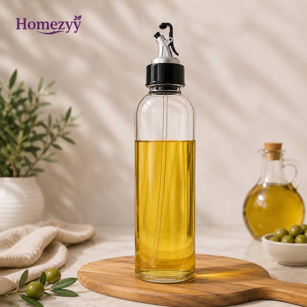 900ml Glass Oil Dispenser Bottle | Leak Proof Kitchen Oil Bottle | Homeezyy