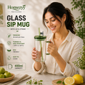 450ml Glass Sip Mug with Lid & Straw | Borosilicate Glass | Homezyy