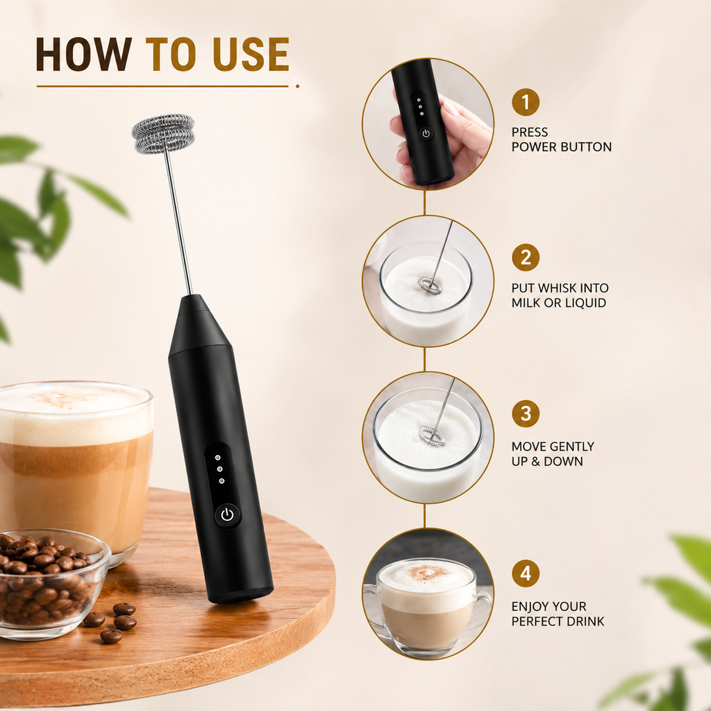 Rechargeable Coffee Hand Blender | Electric Milk Frother | USB Coffee Mixer | Homezyy