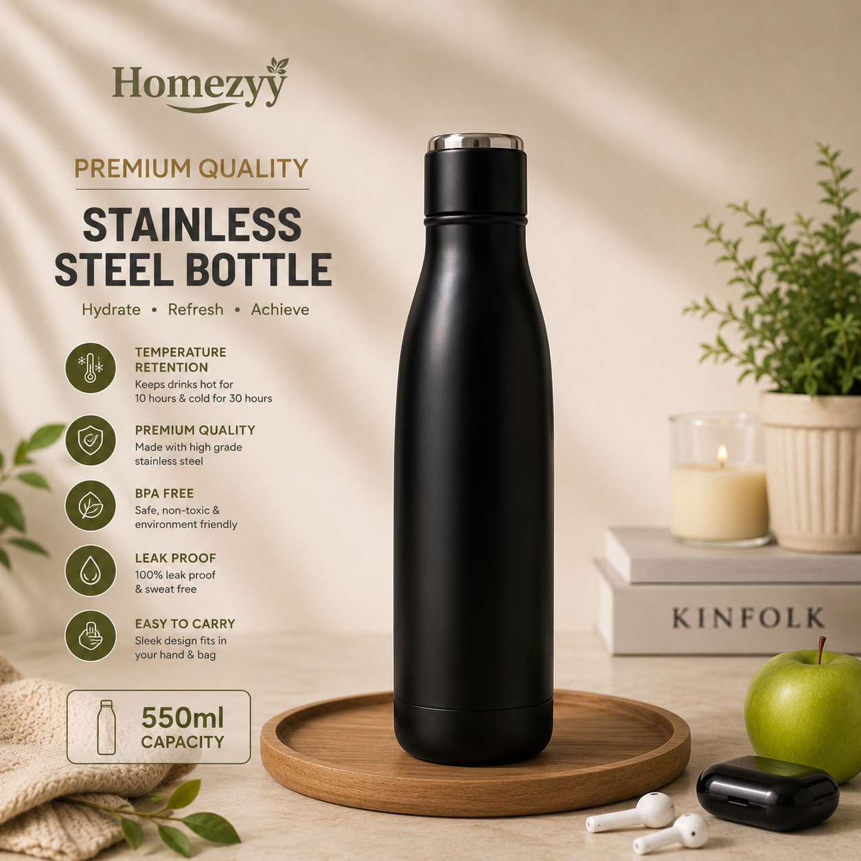 550ml Stainless Steel Vacuum Insulated Water Bottle | Homezyy