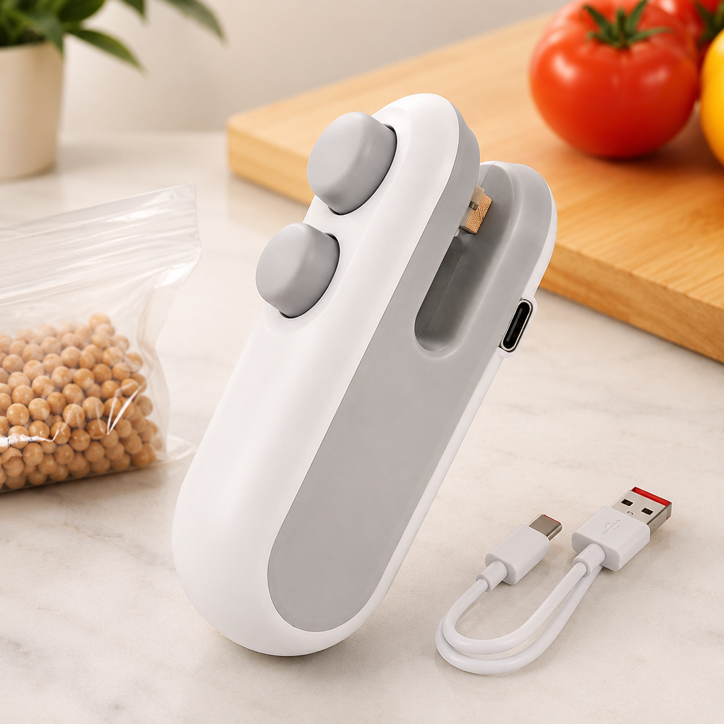 Mini Bag Sealing Machine – 2-in-1 USB Rechargeable Heat Sealer & Cutter for Food Storage Bags